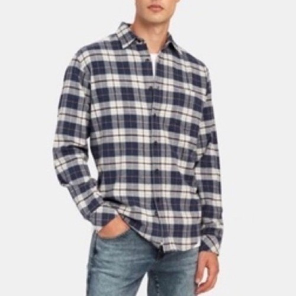 RAILS Flannel Button FORREST Shirt Grey Navy Brick Plaid‎ Men XL 100% Cotton